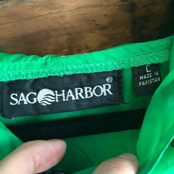 Sag Harbor Men’s Green Windbreaker Raincoat Zip Up Hooded Jacket Size Large. - Picture 3 of 11